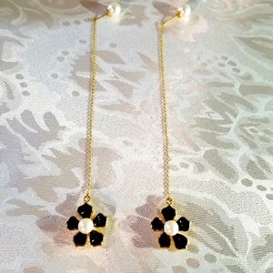 Black Flower Leaf Butterfly Pendat Earrings